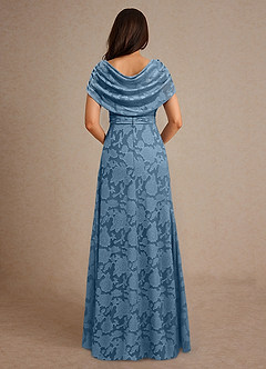 Azazie Branford vestidos de madre de la novia Vestido de Azul Acero de Devorado Floral de Corte En A con Plisado image3