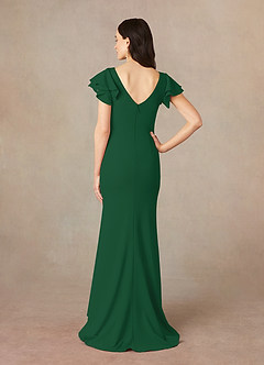 Azazie Peppermint Mother of the Bride Dresses Dark Green Mermaid Scoop Ruched Stretch Crepe Dress image4