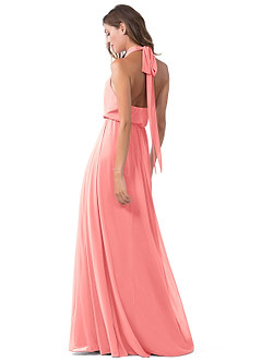 Azazie Landry Bridesmaid Dresses Coral A-Line Pleated Mesh Dress image5