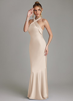 Azazie Reign Bridesmaid Dresses White Alabaster Mermaid Pleated Stretch Satin Dress image5
