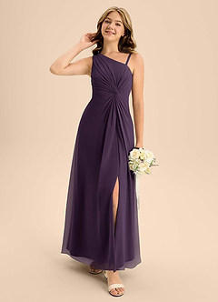 Azazie Brooke Junior Plum A-Line Side Slit Chiffon Dress image3