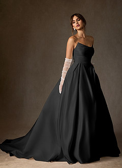 Azazie Adelise Wedding Dresses Black Ball-Gown Strapless Satin Dress image3