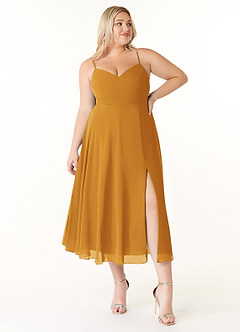 Azazie Clarissa Bridesmaid Dresses Butterscotch A-Line V-Neck Chiffon Dress image7