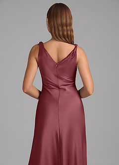 Azazie Nerine Bridesmaid Dresses Desert Rose A-Line Pleated Stretch Satin Dress image2