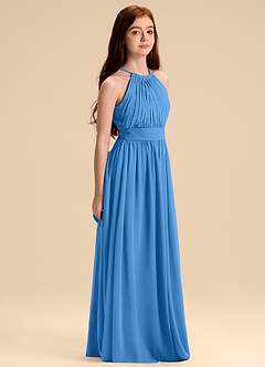 Azazie Malone Junior Robe Trapèze en Mousseline de soie Plissée Geai Bleu image5