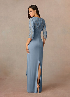Azazie Poe Mother of the Bride Dresses Dusty Blue Sheath Lace Dress image4