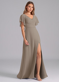 Azazie Ambrosia Bridesmaid Dresses Taupe A-Line Pleated Chiffon Dress image5