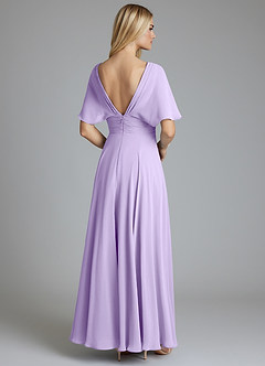 Azazie Pamela Vestidos de damas de honor Vestido de Lila de Gasa de Corte en A con Cuello en V plisado image2