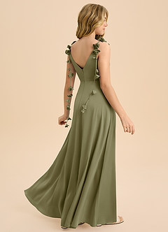 Azazie Gumdrop Junior Dusty Sage Empire Pleated Stretch Satin Dress image1