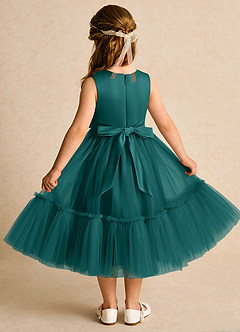 Azazie Miracle Flower Girl Dresses Peacock A-Line Bow Matte Satin Dress image2