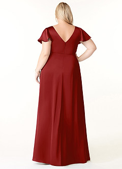 Azazie Soren Bridesmaid Dresses Pomegranate A-Line Pleated Stretch Satin Dress image9