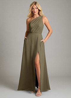 Azazie Phaedra Bridesmaid Dresses Willow Green A-Line One Shoulder Chiffon Dress image3