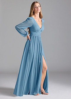 Azazie Norah Bridesmaid Dresses Steel Blue A-Line Mesh Dress image5