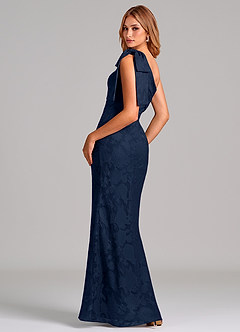 Azazie Yuanna Bridesmaid Dresses Dark Navy Mermaid One Shoulder Floral Burnout Dress image5