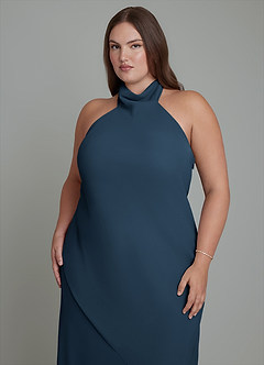 Azazie Velli Bridesmaid Dresses Dark Navy Mermaid High Neck Chiffon Dress image9