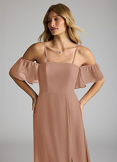 Azazie Sue Bridesmaid Dresses Champagne Rose A-Line Off the Shoulder Chiffon Convertible Dress image2