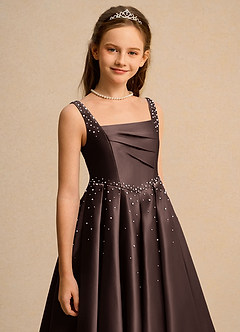 Azazie Mochi Girls Formal Flower Girl Dresses Ganache Ball-Gown Pleated Matte Satin Dress image7