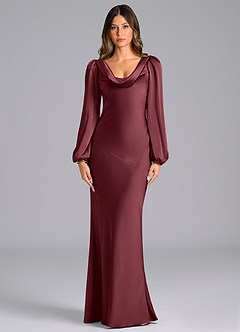Azazie Rylina Brautjungfernkleider Meerjungfrau-Linie Langarm Stretch-Satin Kleid Merlot image1