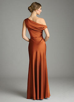 Azazie Emerson Bridesmaid Dresses Cinnamon Mermaid Off the Shoulder Stretch Satin Dress image3