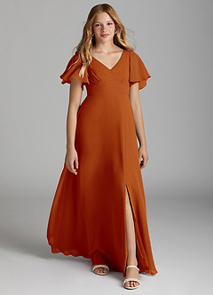 Azazie Kimber Junior Paprika A-Line Pleated Chiffon Dress image1