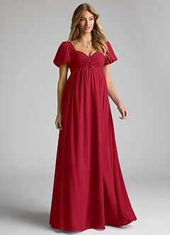 Azazie Madisynn Maternity Bridesmaid Dresses Bow Chiffon Floor-Length Dress image1