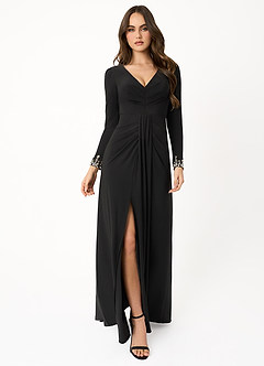 Estie Black Embellished Sleeves Maxi Dress image2