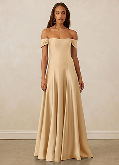 Christian Siriano Bridal for Azazie 1002 Robes de demoiselle d'honneur Robe Trapèze Convertible en Satin extensible Épaule décolletée Or image11