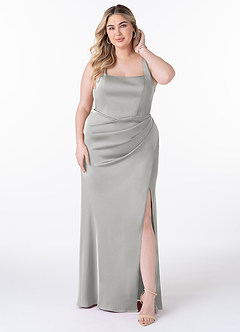 Azazie Mero Brudtärnklänningar Klänning av Tubklänning i Stretch Satin Plisserad Silver image6
