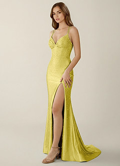 Sylvan Sorbet Citron Robe de bal corset à strass décolleté en V image3