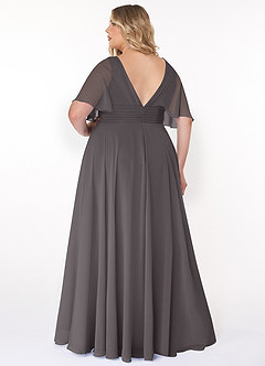 Azazie Pamela Bridesmaid Dresses Steel Grey A-Line V-Neck Pleated Chiffon Dress image7