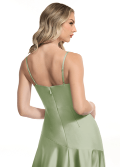 Azazie Kayla Bridesmaid Dresses Dusty Sage Sheath Side Slit Stretch Satin Dress image5