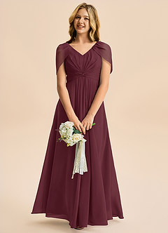 Azazie Emma Junior Robe Trapèze en Mousseline de soie Plissée Cabernet image3