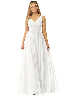 Azazie Kora Bridesmaid Dresses White A-Line Pleated Chiffon Dress image1