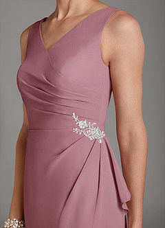 Azazie Saturn vestidos de madre de la novia Vestido de Malva Vintage de Gasa de Corte Recto con Cuello en V plisado image6
