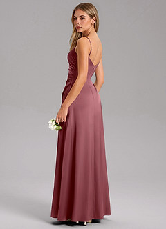 Azazie Azuree Vestidos de damas de honor Vestido de Rosa Del Desierto de Satén Elástico de Corte en A con Plisado image13