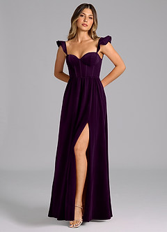 Azazie Denisse Robes de demoiselle d'honneur Robe Trapèze en velours Rayé Grain De Raisin image5