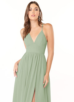 Azazie Aaida Bridesmaid Dresses Dusty Sage A-Line Corset Chiffon Dress image6