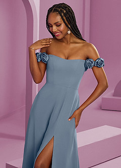 Barbie ♥ Azazie Robes de demoiselle d'honneur Robe Trapèze Convertible en Mousseline de soie Épaule décolletée Violet Crépusculaire image4
