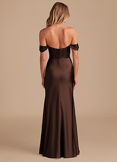 Azazie Saige Brautjungfernkleider Wandelbar Etui Schulterfrei Metallischer Satin Kleid Ganache image4