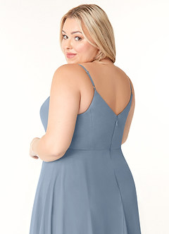 Azazie Clarissa Bridesmaid Dresses Dusty Blue A-Line V-Neck Chiffon Dress image12