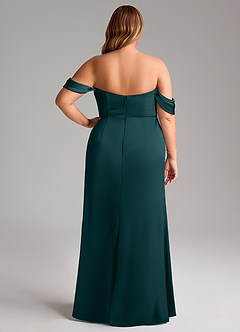 Azazie Saige Bridesmaid Dresses Pine Sheath Off the Shoulder Stretch Satin Dress image12