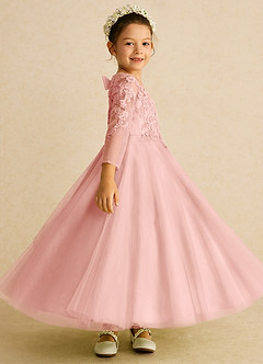 Azazie Precious vestidos de niña de las flores Vestido de Rosetón de Tul de Corte En A con Encaje image3