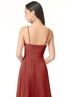 Azazie Vini Brautjungfernkleider A-Linie V-Hals Gefaltet Chiffon Kleid Terrakotta image5