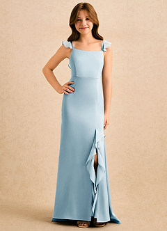 Azazie Novalie Girls Formal 플라워 걸 드레스 인어 보우 스트레치 새틴 플로어 길이 드레스 image4