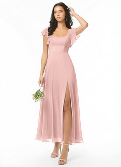 Azazie Bondi Bridesmaid Dresses Powder Pink A-Line Ruched Chiffon Dress image1