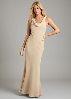 Azazie Rylina Bridesmaid Dresses Champagne Mermaid Pleated Chiffon Dress image1