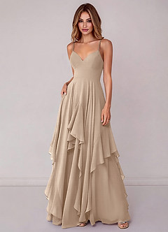 Azazie Zaina 신부 들러리 드레스 A라인 쉬폰 바닥 길이 드레스 image3