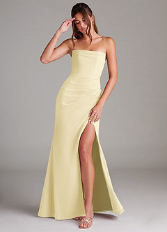 Azazie Leonis Robes de demoiselle d'honneur Robe Fourreau Convertible en Mousseline de soie Sans bretelles Sorbet Citron image1