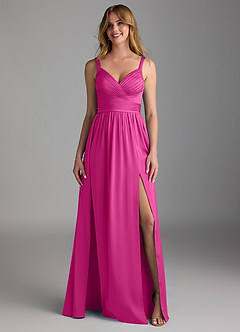 Azazie Chanel Final Sale Fuchsia A-Line Pleated Stretch Satin Dress image5