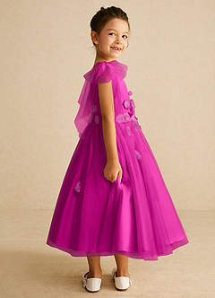 Azazie Minia Flower Girl Dresses Fuchsia A-Line Bow Matte Satin Dress image2
